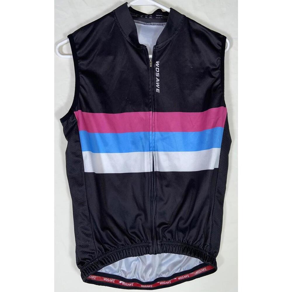 Wosawe Cycling Jersey Women XL White Pink Blue Striped Full Zip Pocket Tank